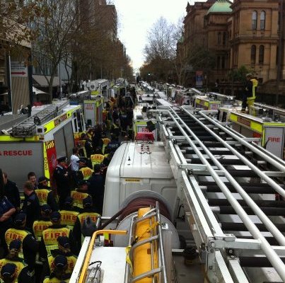 100 NSW fire trucks blockade NSW Parliament