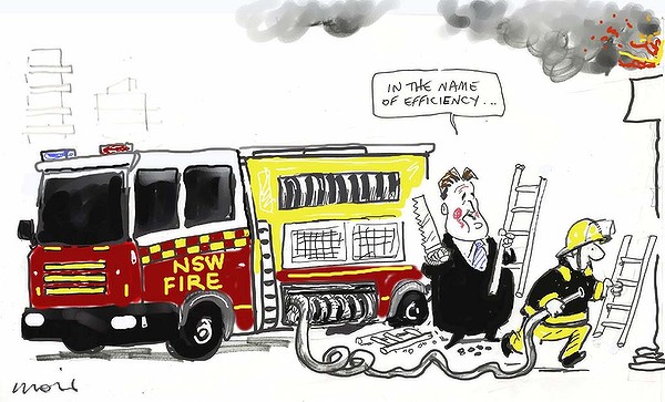 SMH cartoonist Alan Moir nails budget cuts @BarryOFarrell against #FRNSW and #FBEU | #Ausunions #NSWpol