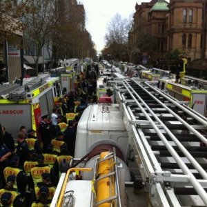 100 NSW fire trucks blockade NSW Parliament 210612